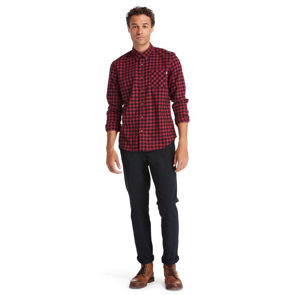 Timberland Πουκαμισα Ανδρικα Κοκκινα/Μαυρα - Back River Brushed-Cotton Oxford Check - Greece 3724819